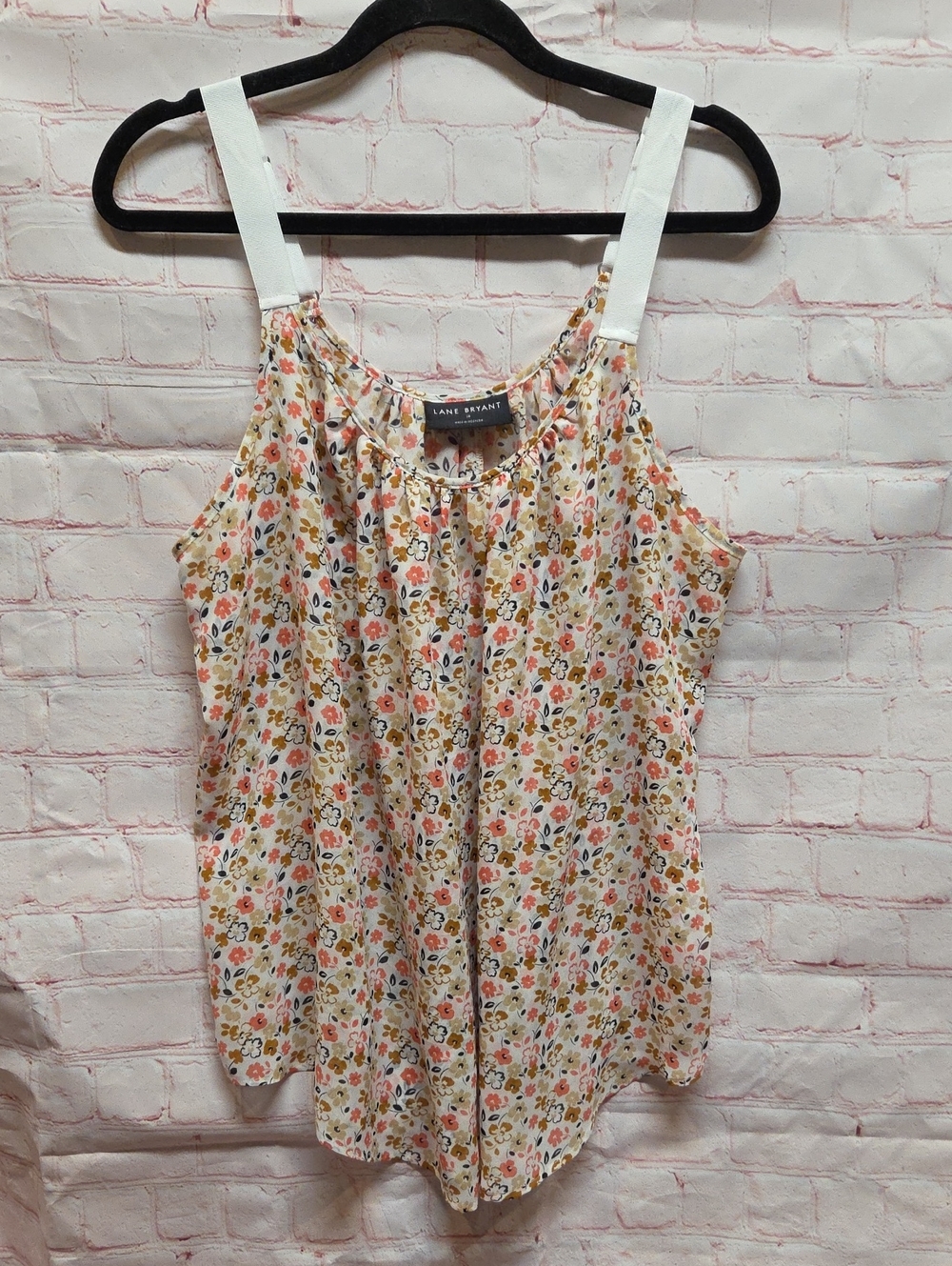 Lane Bryant White Floral Sleeveless Camisole with Pink and Yellow Accents